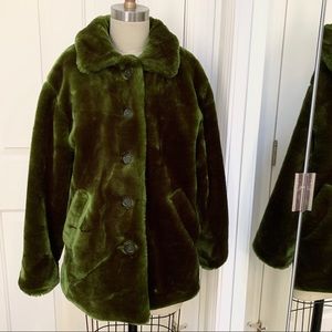 Gap faux fur green jacket W-XS G-XL hat mitten set